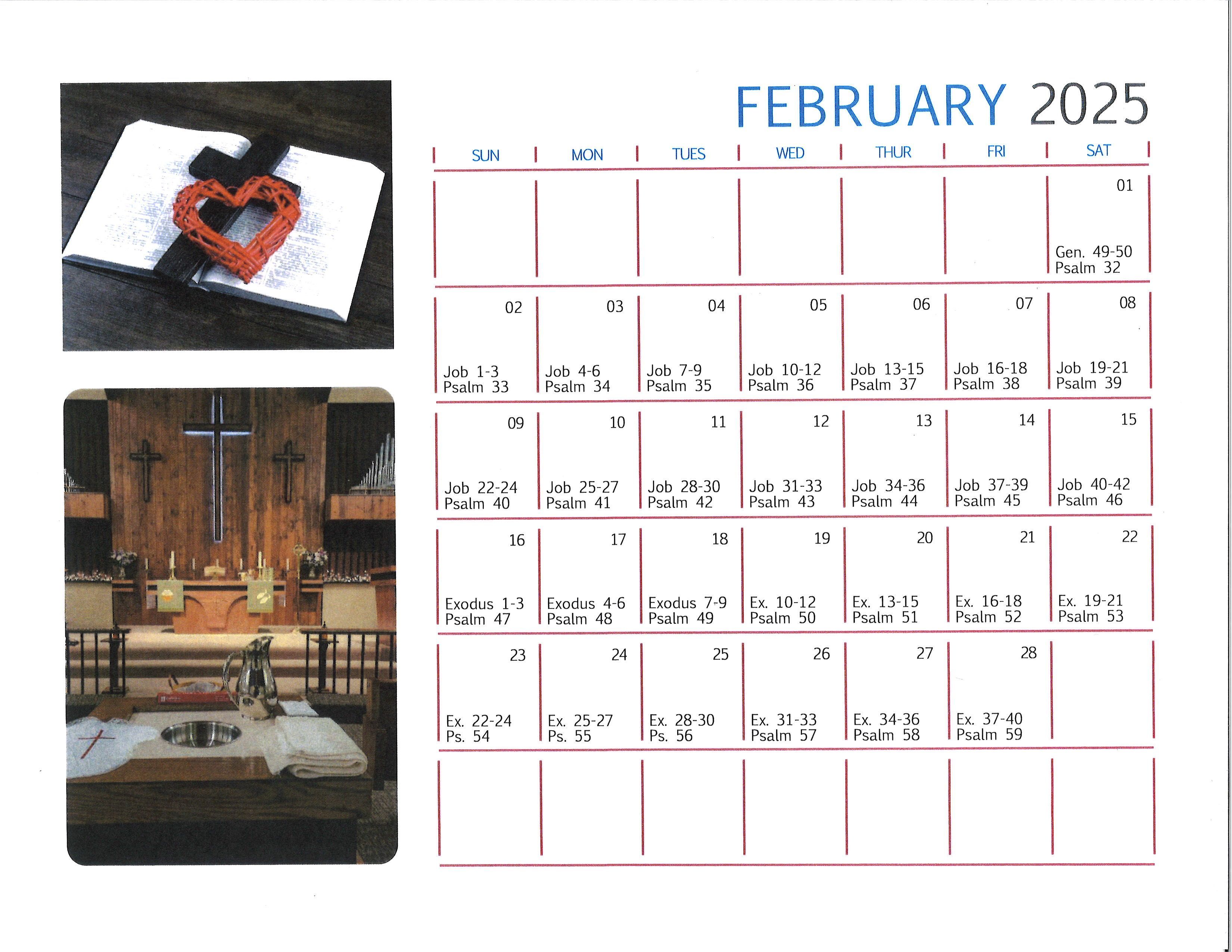 February Reading Calendar