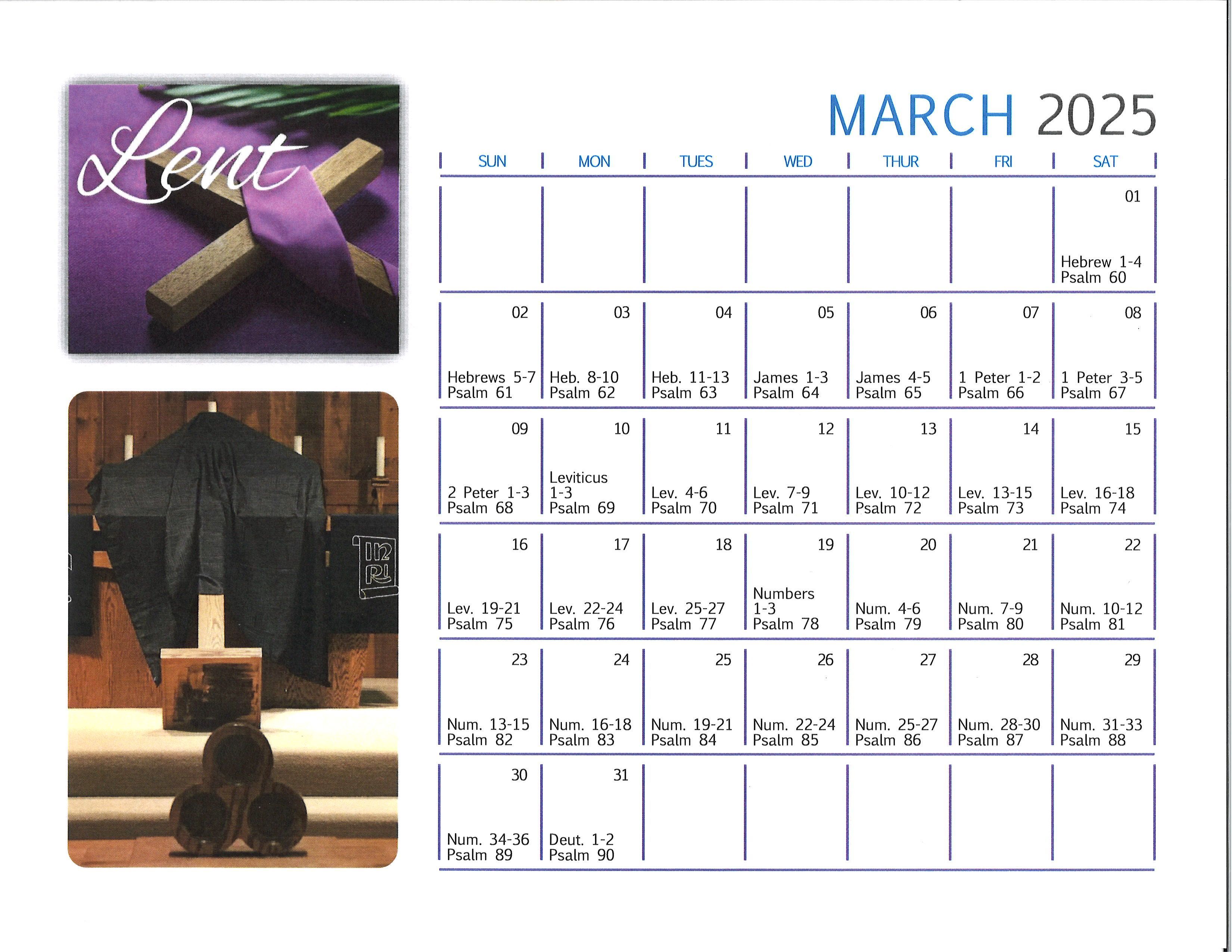 March reading calendar