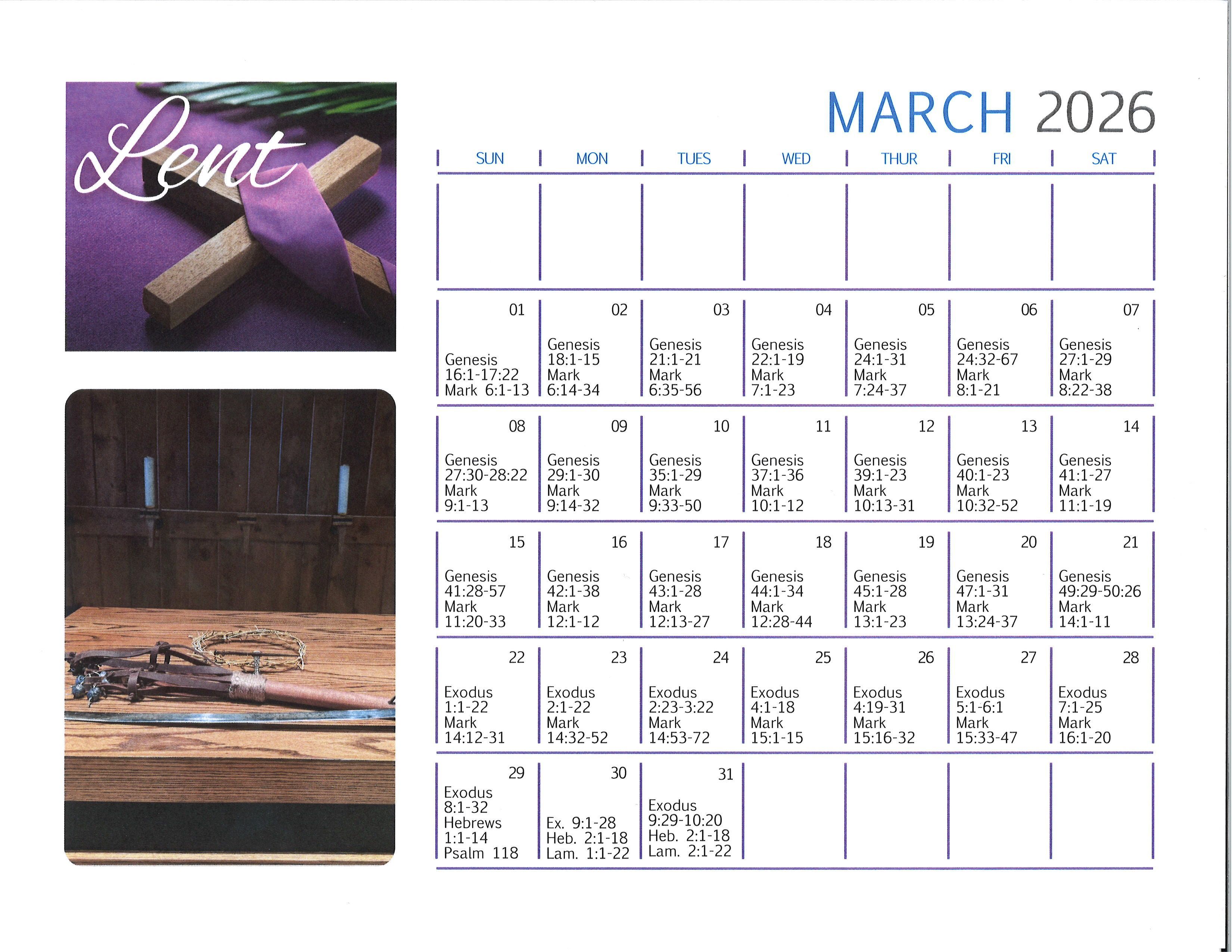 March Scripture Reading Calendar